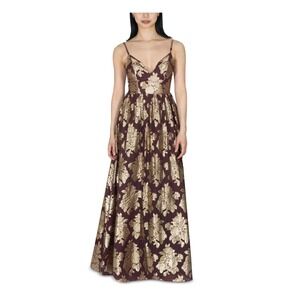 Dear Moon‎ Maxi Dress Wine Gold Floral Formal Prom Party Size 5 NWT
